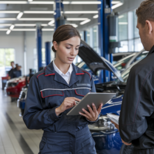 woman in automotive service department