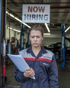 woman being turned down for mechanic job