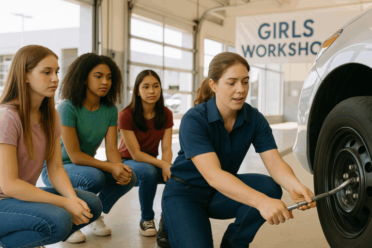 woman leading repair class to young women