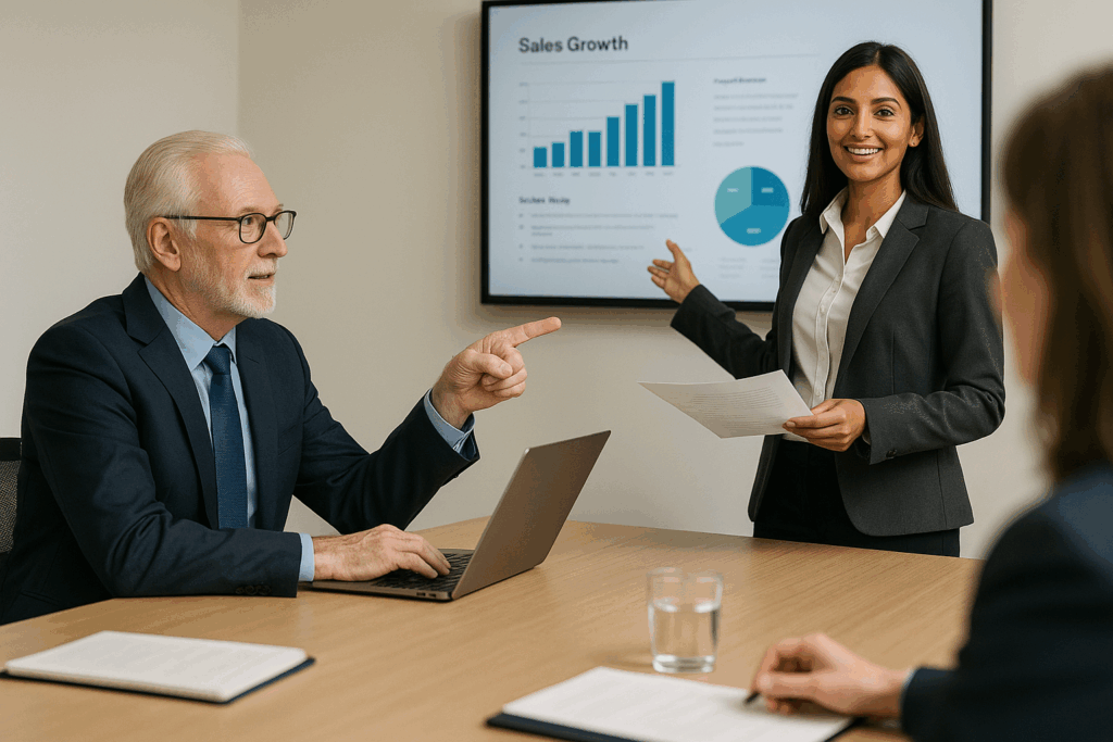 Executive leader advocating for a woman colleague’s advancement in the automotive industry.