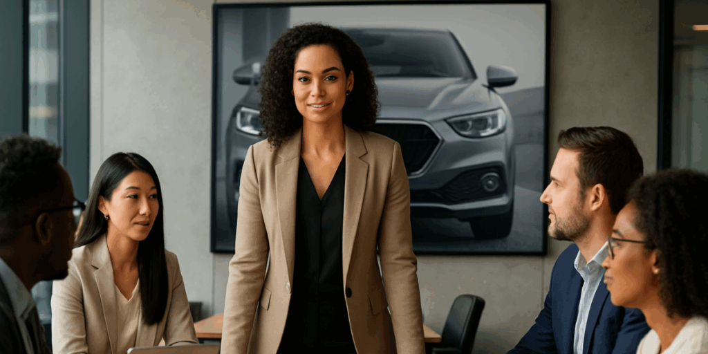 Woman CEO leading a team in the automotive industry