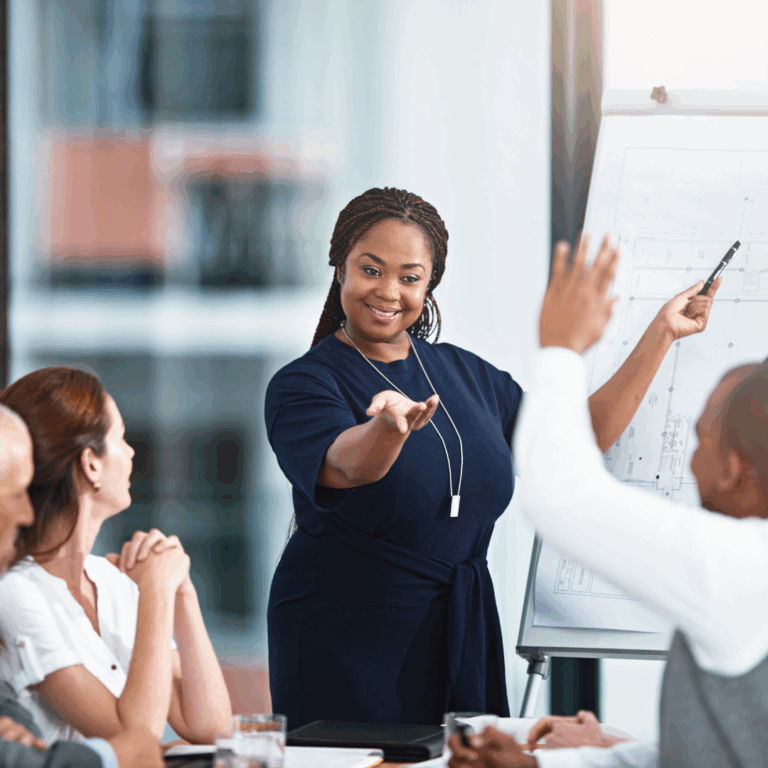woman leader encouraging staff feedback