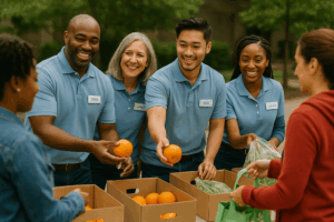 A dealership team participating in community service, reflecting people-first business values.