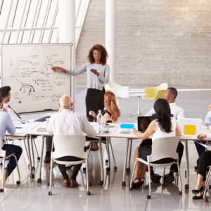 woman leading business meeting