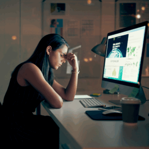 woman slumped over at her computer