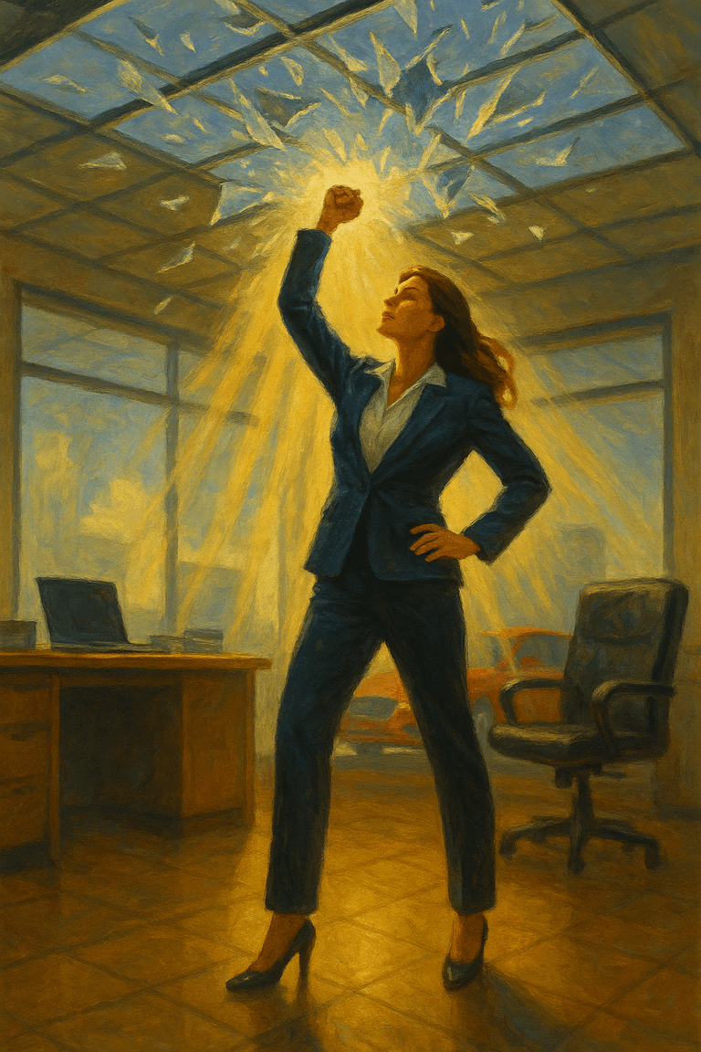 woman breaking glass ceiling