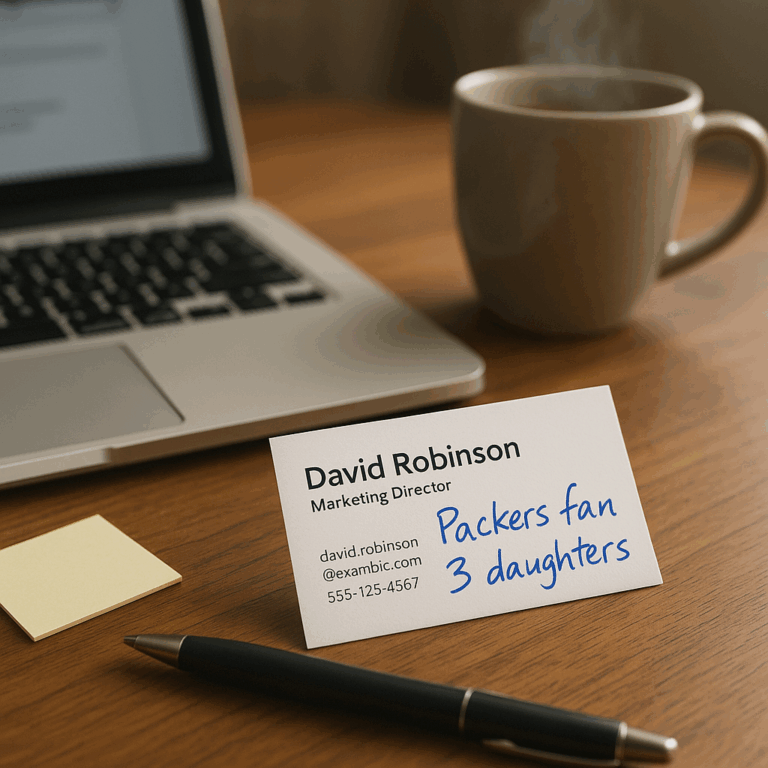 Business card with personal notes