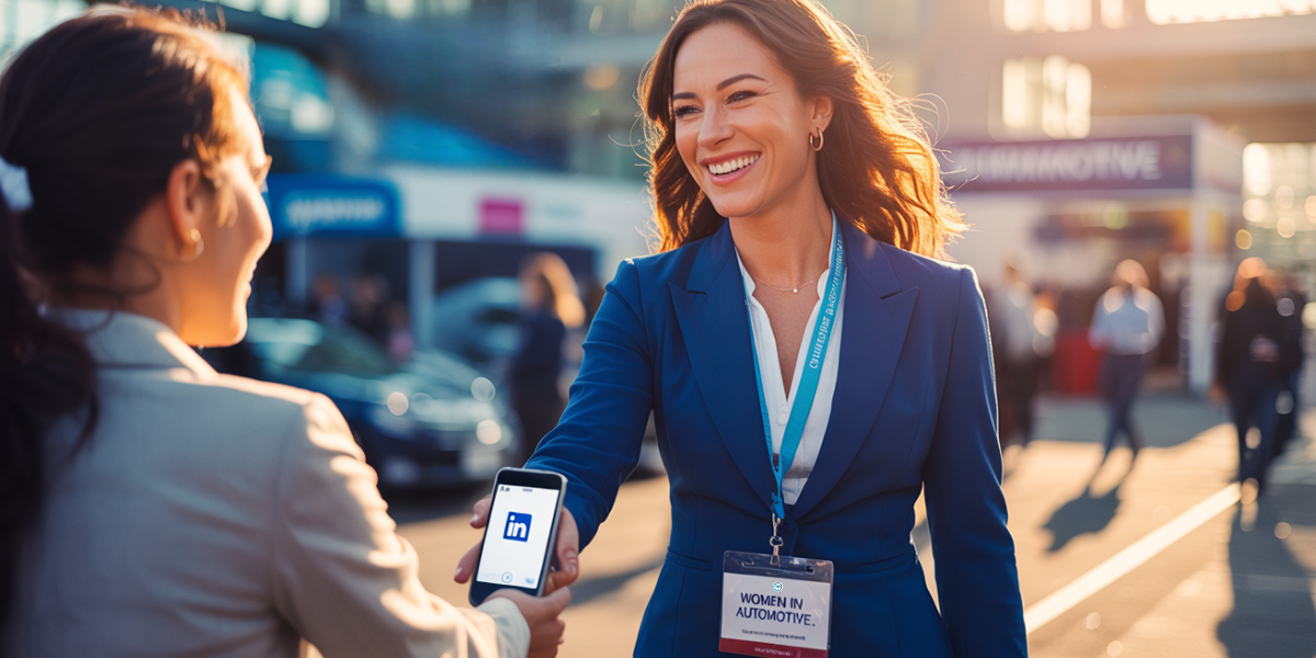 Woman networking at automotive conference