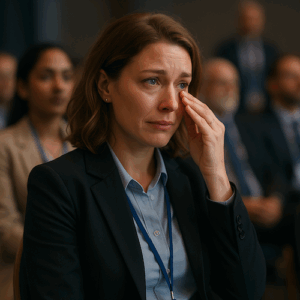 Audience member emotional during keynote